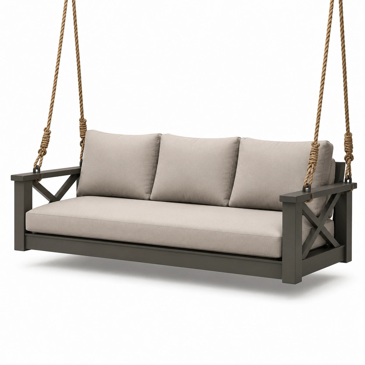 Schaukelbank mit Holzrahmen und Polyesterbezug Beige