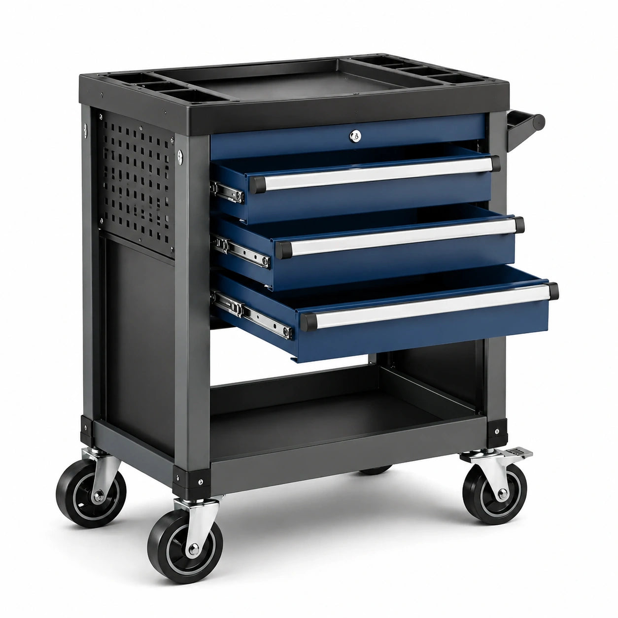 Stahl Werkzeugwagen mit 3 Schubladen Blau 61x33x76 cm