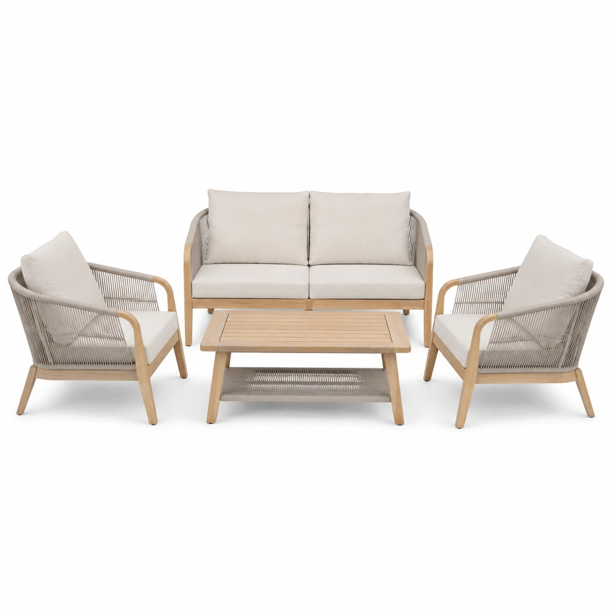 4-teiliges Gartenlounge-Set aus Teakholz und Aluminium in Beige