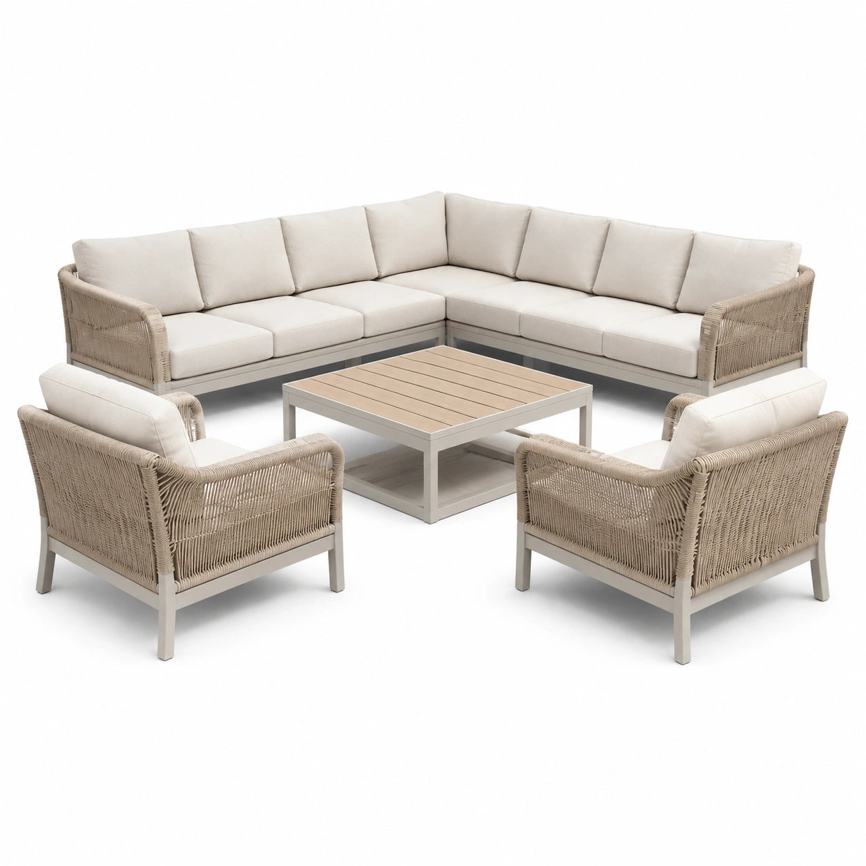 Gartenmöbel-Set Aluminium mit Polyrattan und Polyesterkissen Beige