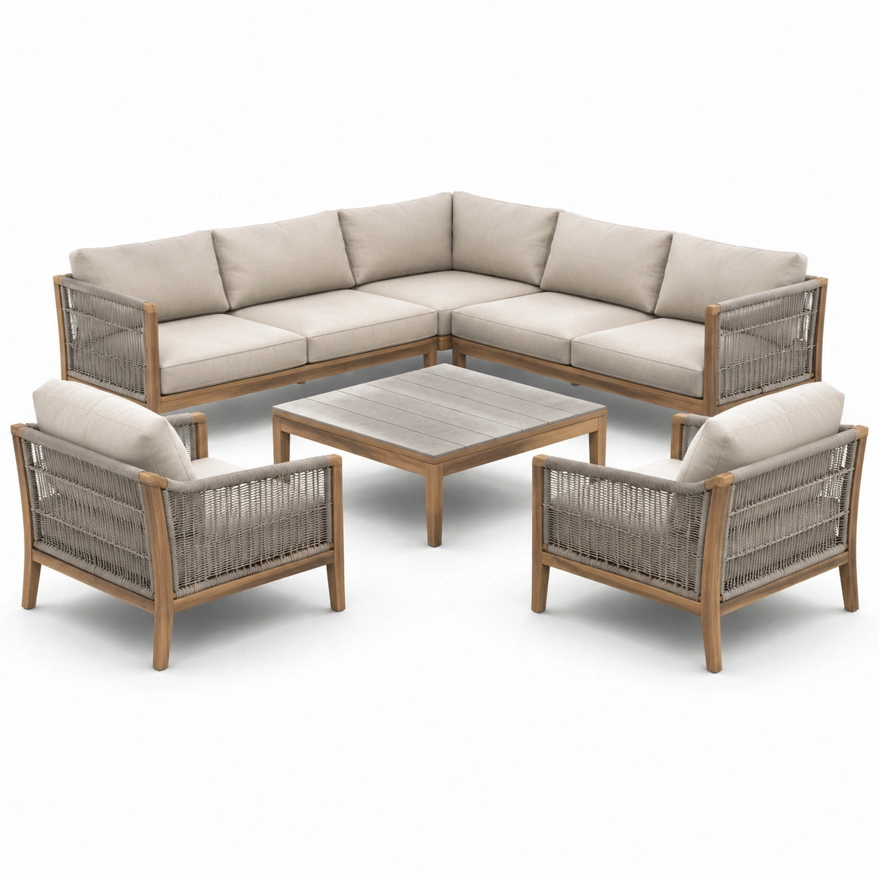 Gartenlounge-Set Teakholz mit Polyesterschaumkissen, Beige