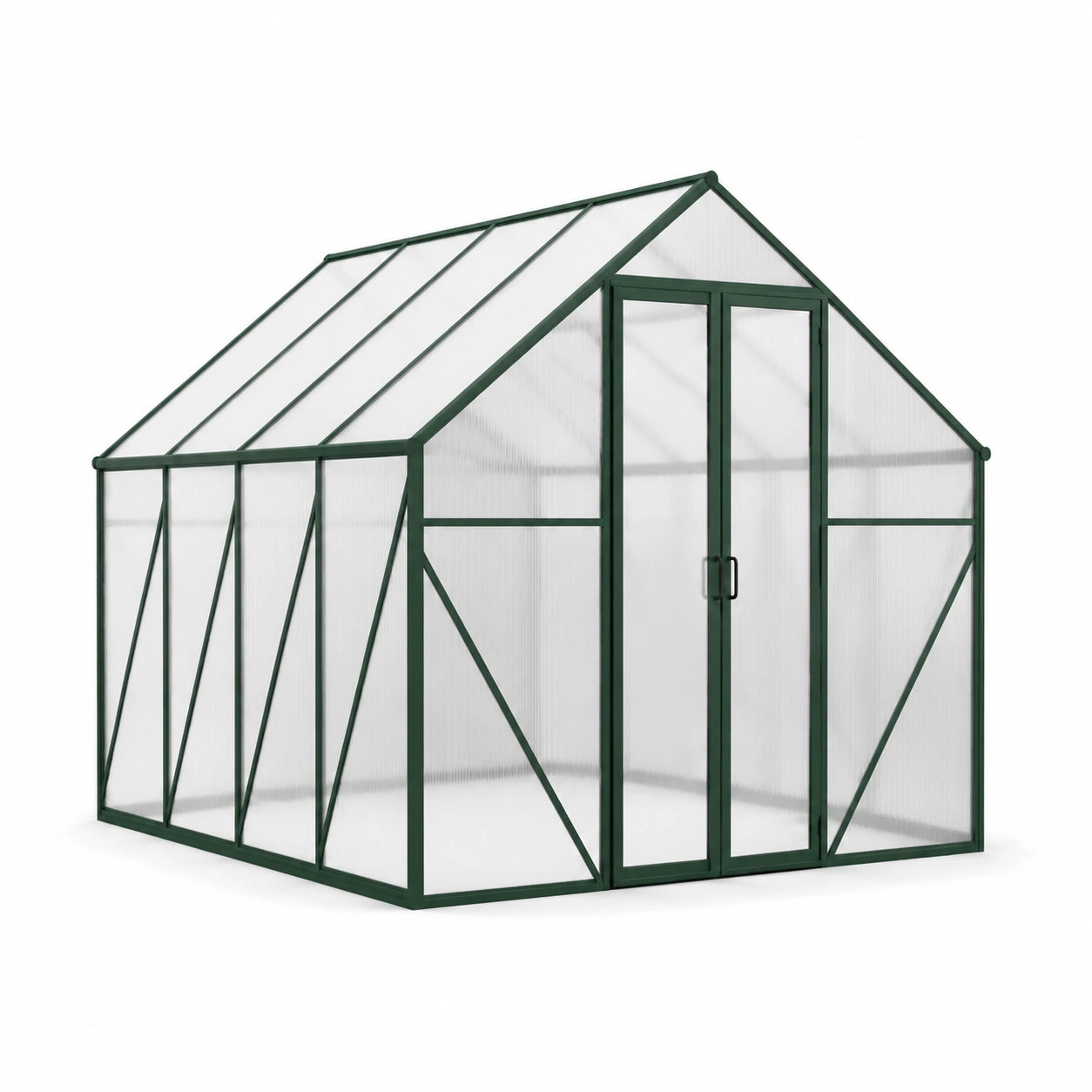 Aluminium-Gewächshaus mit Polycarbonat-Doppelstegplatten 250x190x195 cm Grün
