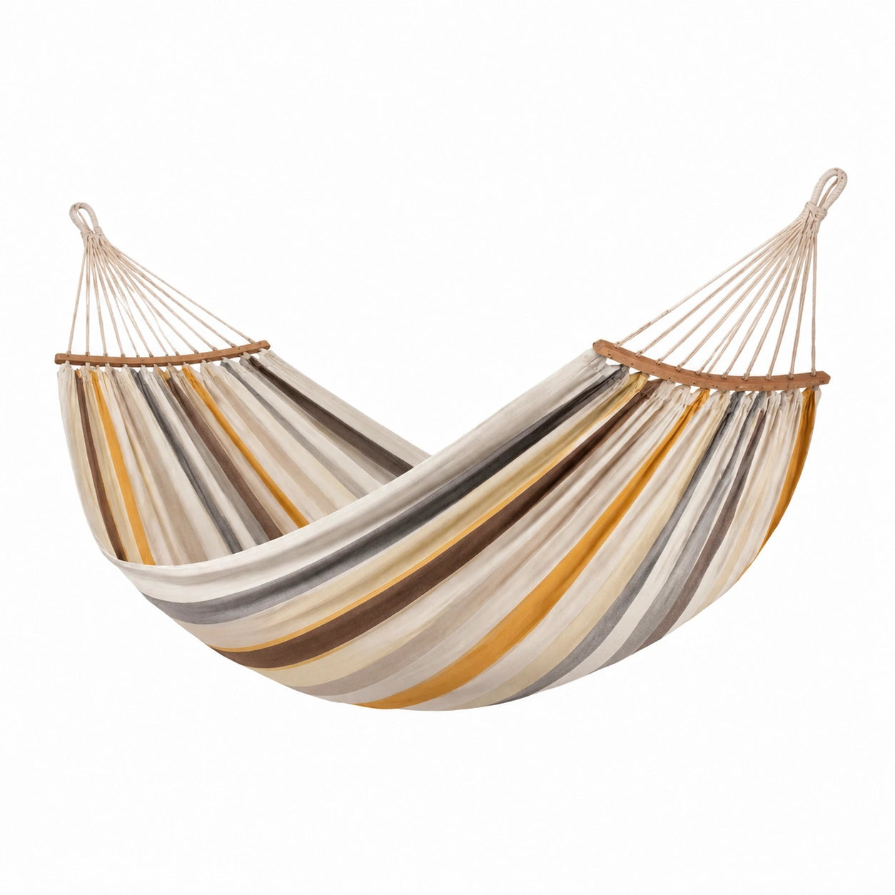 Baumwoll-Hängematte mit Holzstäben 220 cm x 150 cm Beige/Grau/Orange