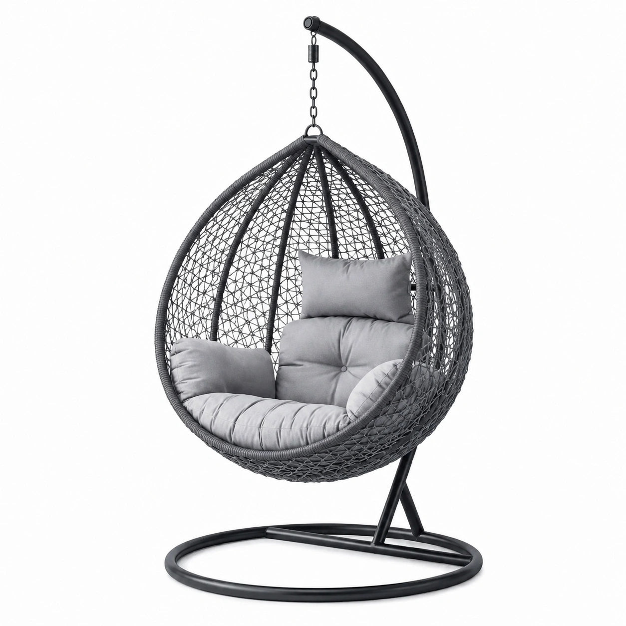 Grauer Hängesessel aus Stahl und Rattan, 196 cm hoch