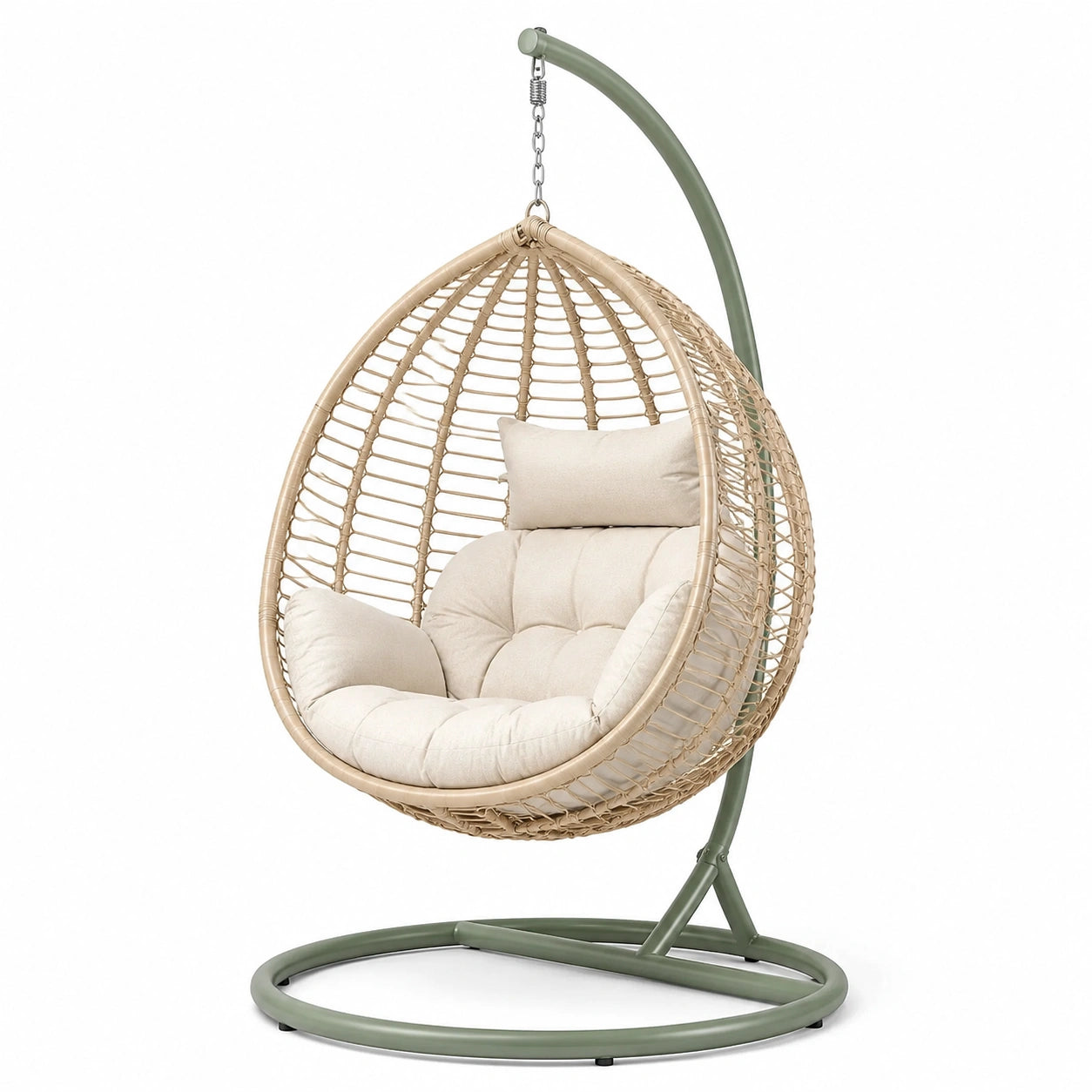 Hängesessel Ei-form Rattan Stahlrahmen Beige/Grün