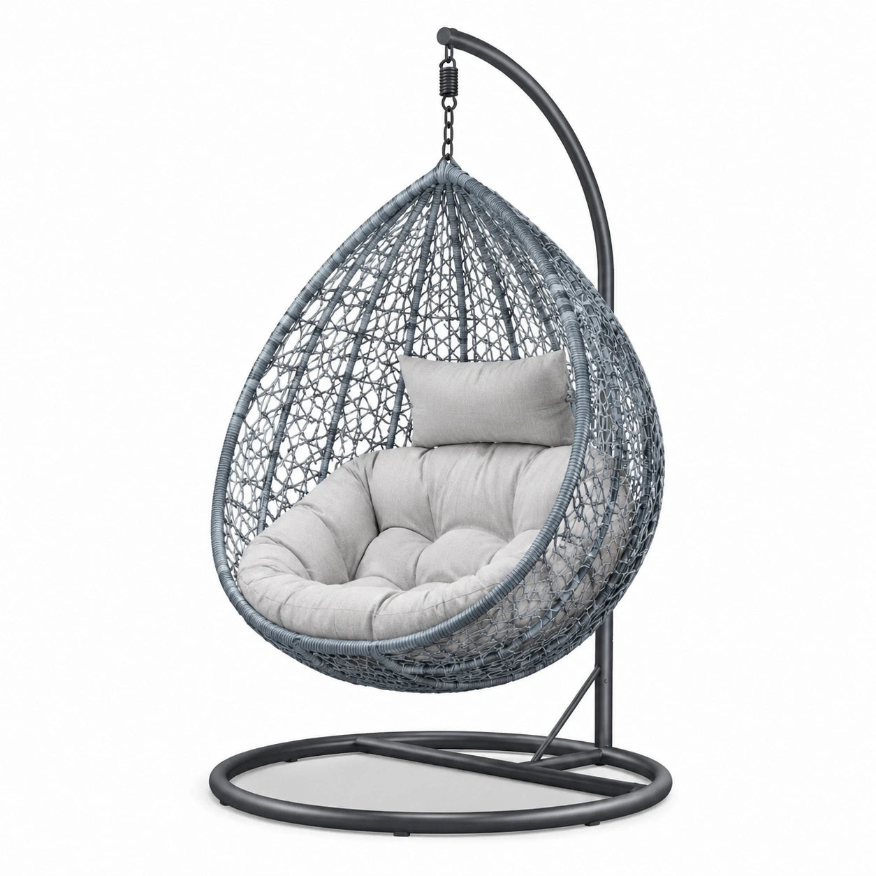 Ovaler Hängesessel Rattan 120cm x 105cm x 200cm Stahlrahmen Grau