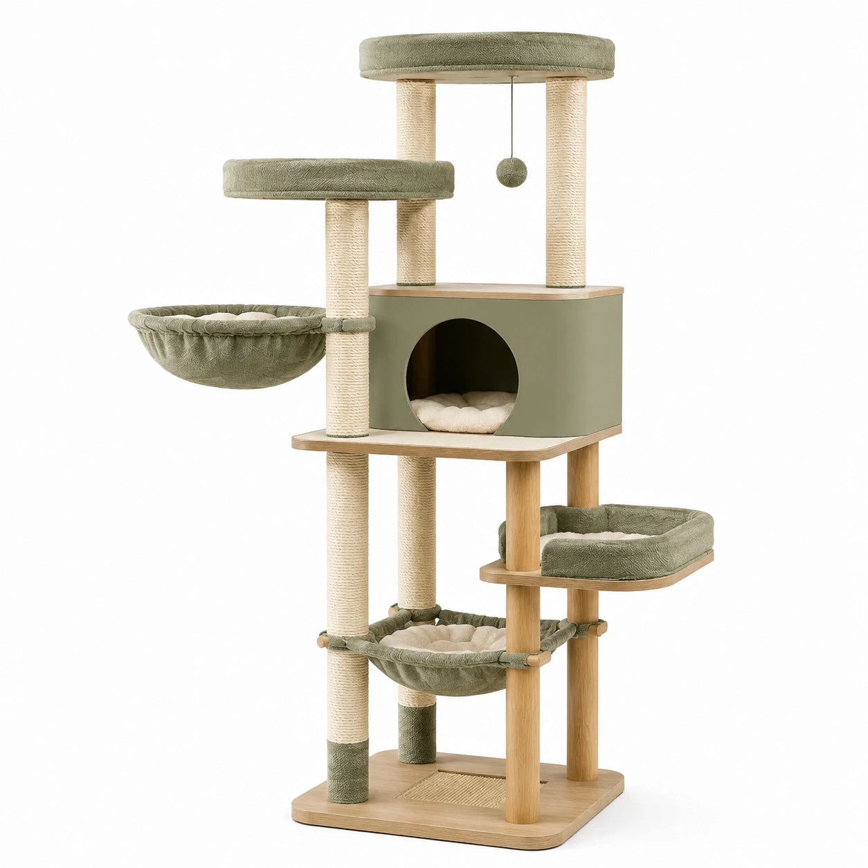 Katzenkratzbaum aus Holz und Polyester, 150 cm, Olivgrün