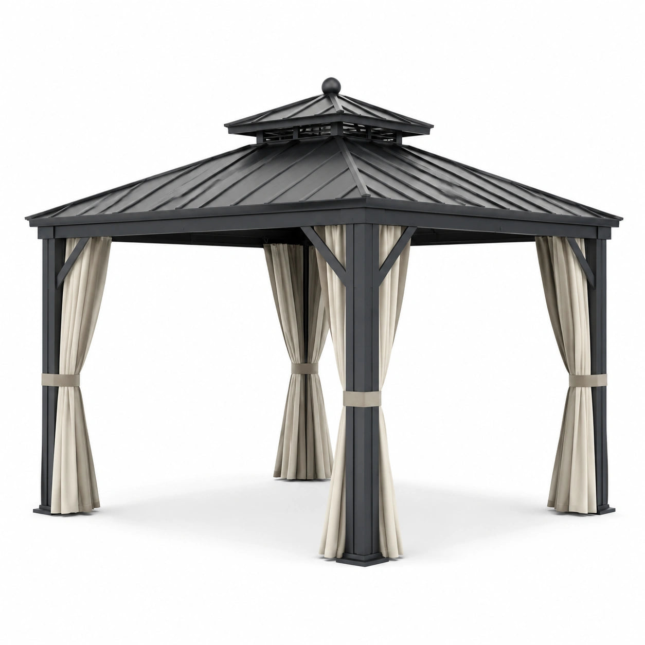 Aluminium Pavillon 3x3m mit Polyester Vorhängen Grau/Beige