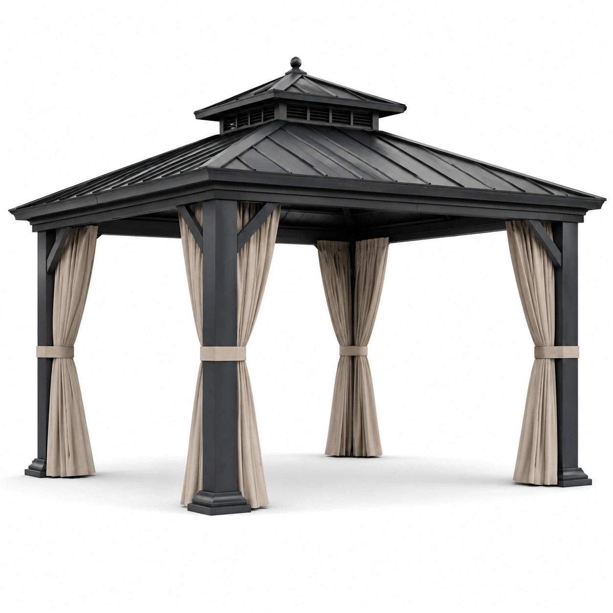Stahl Pavillon 300x400 cm mit Polyester Vorhängen